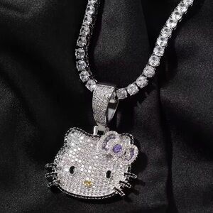 Silver and Purple Hello Kitty Pendant Necklace
